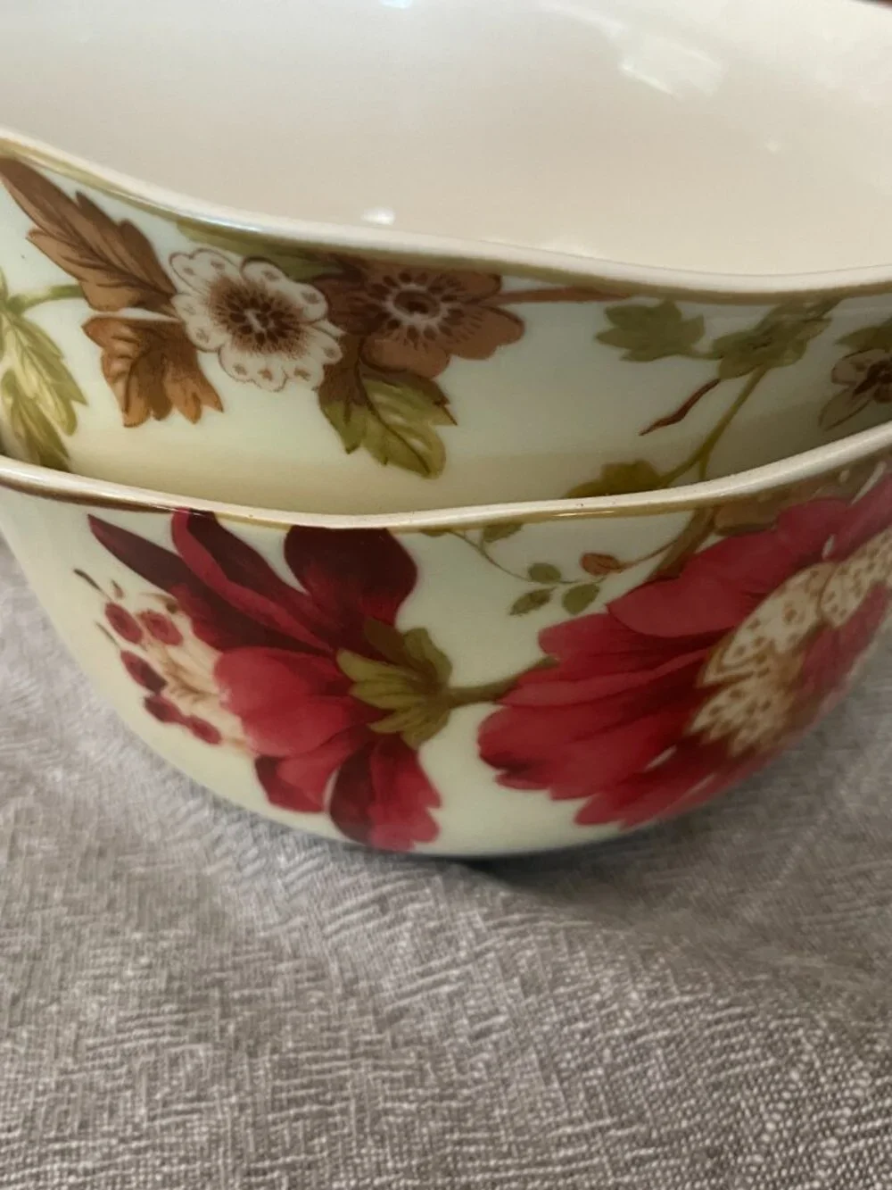 (2) 222 Fifth LUTECE Cereal/Soup Bowls Matches Fleur Rouge Butterfly!
